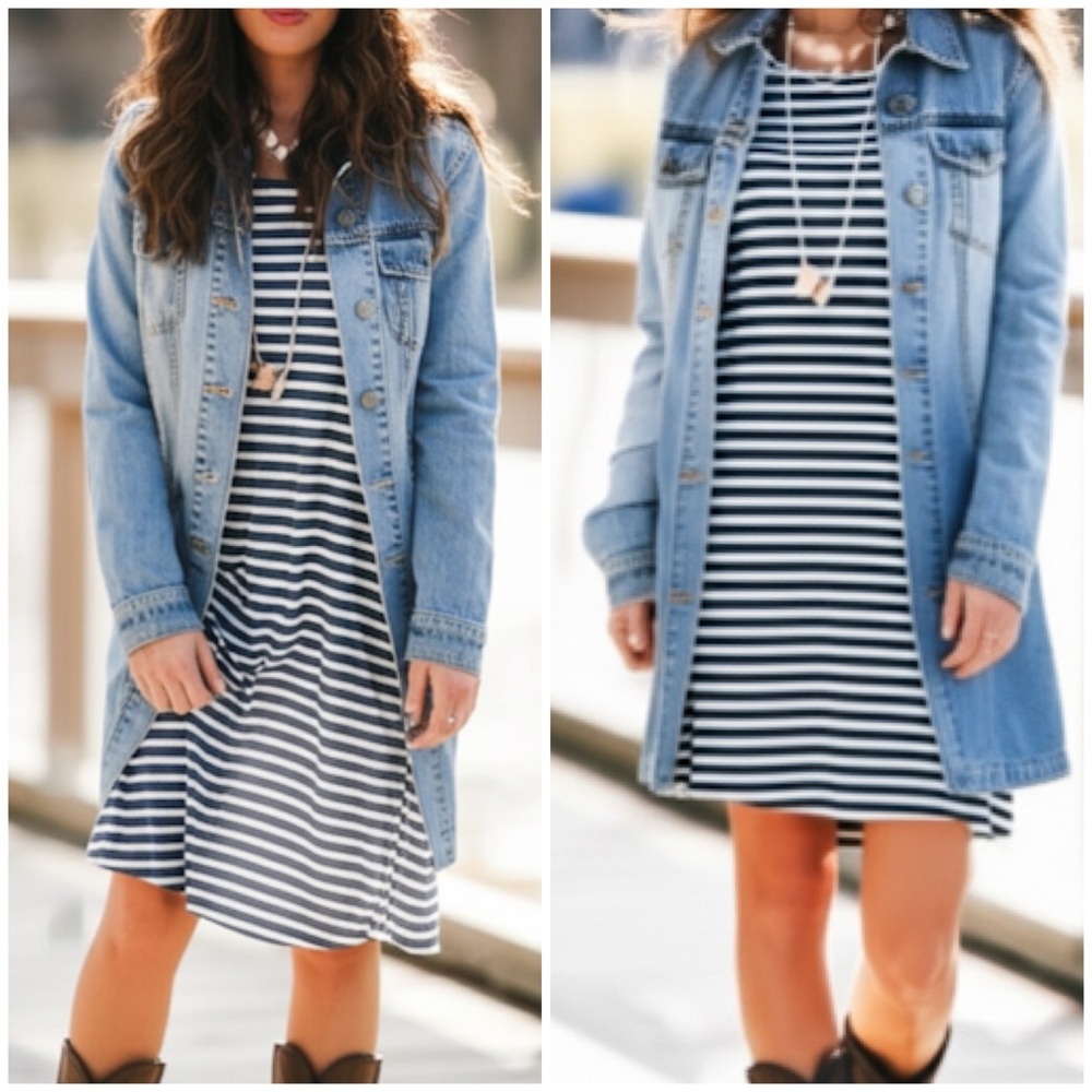 Anthropologie Jane and‎ Delancey Blue and White Striped 100% Cotton Shirt Dress